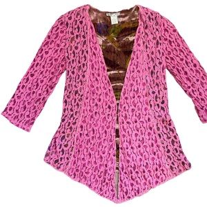 Alberto Makali Pink Lace Open Front Cardigan Small
